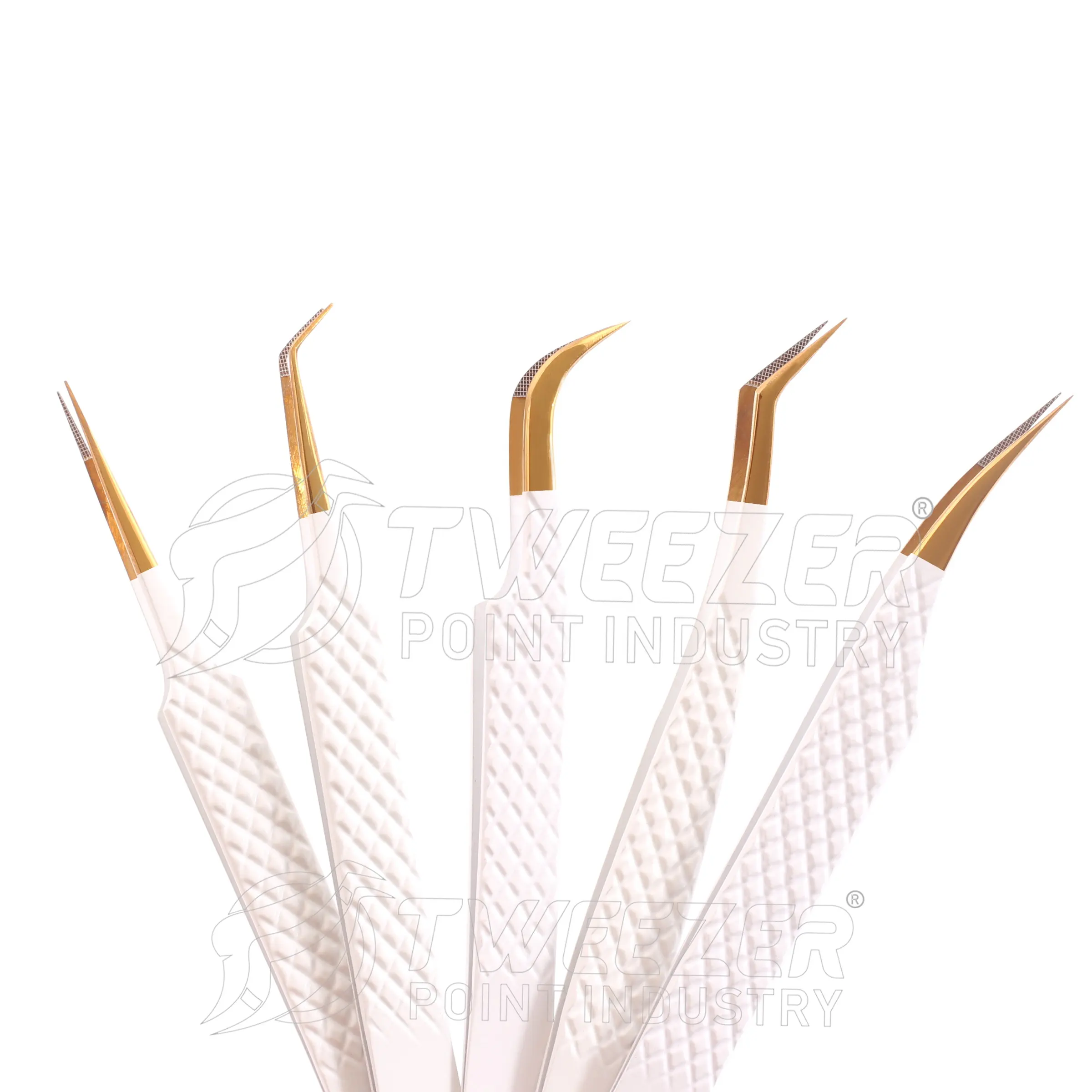 White Color Tip Gold Lash Tweezers High Quality Diamond Grip Dusted Tip Boot Volume Lash Tweezers Under Custom Brand Name