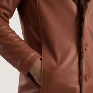 Mens <b>Brown</b> Genuine <b>Leather</b> Coat Warm Winter <b>Jacket</b> Polyester Lined Regular Zipper Stand Collar Casual Luxury Breathable - Product Image 3