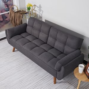 Divano Letto Convertibile Grigio Scuro da 75 Pollici con Braccioli Svasati, Stile Quadrato, Rivestimento in Tessuto per Soggiorno, Imbottitura in Schiuma - Product Image 3