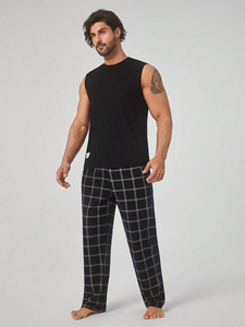 <b>Men's</b> Plaid <b>Flannel</b> <b>Pajama</b> Pants Elastic Waist Breathable Midweight Spandex Fabric Knitted Printed Casual Summer Wear - Product Image 2