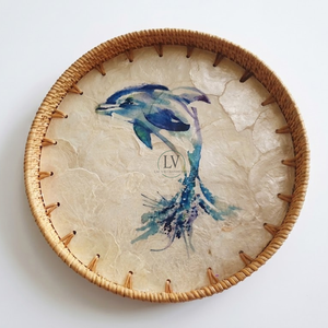 Bandeja redonda de ratán de diseño bohemio con incrustaciones de nácar, bandejas decorativas para servir café, pan y frutas, procedentes de Vietnam. - Product Image 2