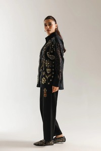 Kurta en coton brodé noir pour femmes, vêtement traditionnel ample, style ethnique Inde Pakistan, toutes saisons, décontracté - Product Image 2