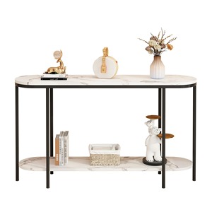 Mesa Consola Moderna de Metal Blanca y Negra con Estantes de Almacenamiento de 2 Niveles, Diseño Estrecho para Sala de Estar de Apartamento - Product Image 3