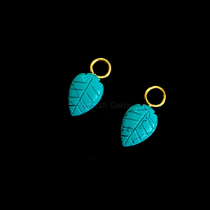 Blue Turquoise Leaf Carved Gemstone <b>Charm</b> Pendant 925 Sterling <b>Silver</b> Gold Plated Jewelry Turquoise Necklace Pendant Wholesale - Product Image 4