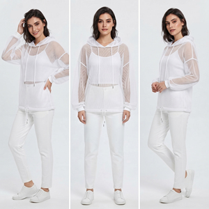 High Quality Mesh Hoodie Women 100% Polyester Sheer Mesh Hoodies Ladies Night Clubwear See Through Hoodie Women's - Product Image 4