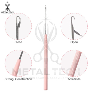 Professional Hair Extension Pulling <b>Needle</b> Tool, Pink Color Stainless Steel Anti Slip Handle Micro Ring Loop <b>Threader</b> Set - Product Image 6