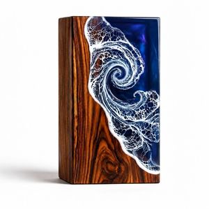Ocean Wave Resin Wooden Urn Handmade Cremation Keepsake <b>Memorial</b> <b>Box</b> Home Display - Product Image 1
