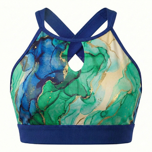 Womens <b>Back</b> Sports Bra Simple Solid Washed 100% Cotton Yoga Top Breathable Quick Dry Medium <b>Support</b> Fitness Wear - Product Image 2