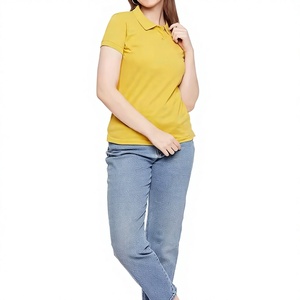 เสื้อโปโลแขนสั้นผู้หญิงสีเหลืองมัสตาร์ดแบบถักลำลองความยาวปกติ - Product Image 4
