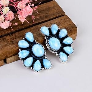 Larimar Sterling <b>Silver</b> <b>Stud</b> <b>Earrings</b> Ocean Blue Gemstone Boho Artisan Jewelry Gift for Her - Product Image 6