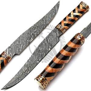 Nuevo cuchillo Bowie de acero de Damasco hecho a mano de 15 pulgadas con mango de madera y funda, cuchillo de caza para exteriores de hoja fija afilada de la mejor calidad - Product Image 6