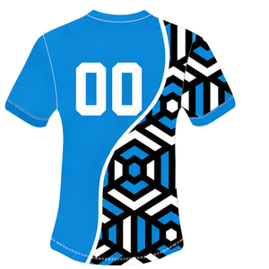 Ensemble short et maillot de rugby géométrique bleu vif, noir et blanc, à manches courtes, col rond, personnalisable, respirant, pour l'entraînement et les sports d'équipe - Product Image 5
