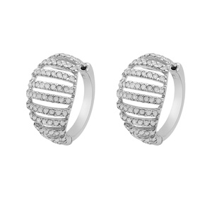 Pendientes de aro para mujer de plata de ley con diamantes blancos naturales de corte redondo de 1,10 quilates, regalo de boda - Product Image 1