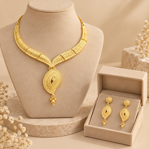 Elegant Teardrop Pendant Necklace Earrings <b>Set</b> for Women 24K Gold Plated Traditional Indian <b>Bridal</b> Wedding Party <b>Jewelry</b> Gift - Product Image 1