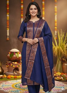 Conjunto de Kurti de Algodón para Mujer, Estilo Tradicional, Color Gris con Tejido Marrón, Largo hasta el Tobillo, Corte Regular, Ropa Casual, Estilo India-Pakistán - Product Image 2