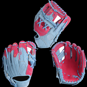 <b>Pink</b> And Blue Leather Baseball Glove Right-Handed Outfield H-Web Hook And Loop Closure Full Finger Adult Non-Slip All Seasons - Product Image 6