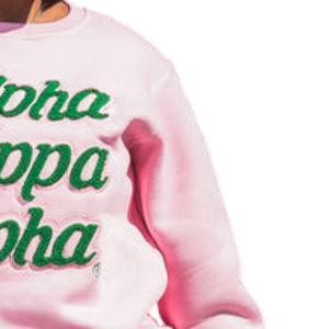 <b>Pink</b> Crew Neck <b>Sweatshirt</b> with Green Alpha Kapa Alpha Embroidery Long Sleeve Pullover Women's Casual Fleece Fashion Top Soft - Product Image 3