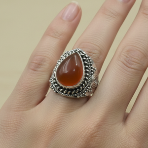 Anillo de Piedra Preciosa Natural de Cornalina Naranja en Forma de Lágrima, Plata 925, Chapado en Oro Rosa y Oro Amarillo, Joyería Vintage Hecha a Mano, Regalo - Product Image 4