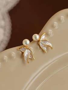 Juego de Pendientes de Aro con Diseño de Cola de Sirena y Perlas de Agua Salada, Plata de Ley 925, Chapado en Oro de 14K, Regalo - Product Image 5