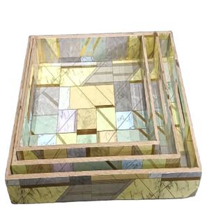 Prix de gros plateaux en MDF impression multicolore plateau en MDF ensemble de trois pour servir la maison hôtel décor de table - Product Image 5