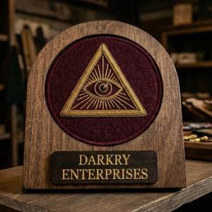 Insignia Masónica Personalizada Bordada a Mano con Hilo Metálico, Parche de Fieltro Borgoña con el Ojo que Todo lo Ve y Triángulo - Product Image 1