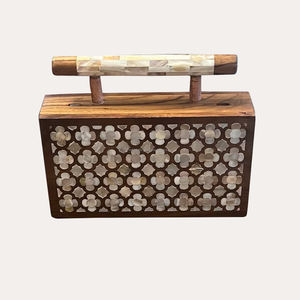 Women's Acacia Wood <b>Clutch</b> <b>Bag</b> with Brass Decoration Knob Casual <b>Vintage</b> Style Fashion Cotton Lining Primum Design - Product Image 1