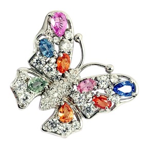 Luxury 925 Sterling Silver Rhodium Plated Multicolor Gemstone <b>Butterfly</b> Pendant with Sparkling Oval Cut Zircon Cluster for Women - Product Image 1