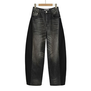 Jean large décontracté taille mi-haute bicolore en denim délavé style Y2K écologique pour femme, tendance été-automne 2025 - Product Image 2
