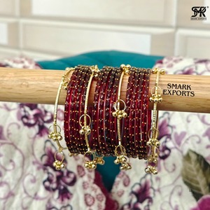 Ensemble de 16 bracelets en verre goutte de pluie plaqué or, faits à la main, de luxe, style Ghungroo du Cachemire, bijoux ethniques traditionnels de mariée - Product Image 5