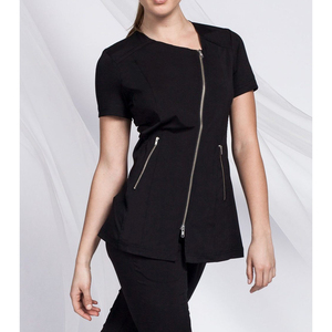 Tunique d'uniforme de salon et spa unisexe personnalisée, fermeture éclair métallique sur le devant, manches courtes, tissu respirant en polyester/coton - Product Image 1