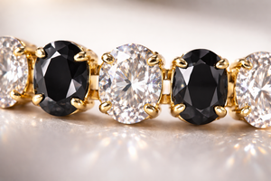 Pulsera de tenis clásica para mujer, chapada en oro de 18 quilates, con circonitas redondas, diseño alternado en negro y transparente, para boda - Product Image 4