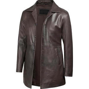 Manteau long personnalisé pour homme, respirant, en cuir tricoté, trench-coat d'hiver, col montant, chaud, en polaire et simili cuir - Product Image 6