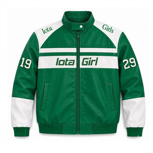 Iota Phi Lambda Sorority PU Leather cropped Varsity <b>Jacket</b> Green & White Letter Print Full Sleeve Zipper Women's <b>Racing</b> <b>Jacket</b> - Product Image 4