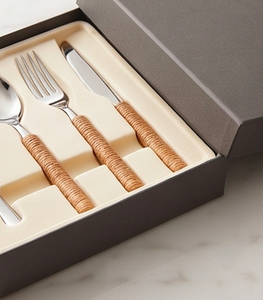Ensemble de couverts minimalistes en acier inoxydable, couteau, fourchette, cuillère avec manches en bois, passe au lave-vaisselle, vaisselle de restauration - Product Image 6