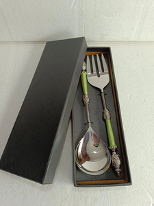 <b>Rose</b> Gold Gravy Rice Salad Food Server WIth <b>Black</b> Handle Stainless Steel With Gifts Box - Product Image 3