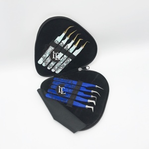Pinzas de acero inoxidable personalizadas azules para extensiones de pestañas Recubrimiento en polvo Gold Silver Point Heart Case Logotipo privado Sostenible - Product Image 2