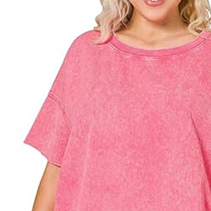 T-shirt femme effet délavé, matière respirante et douce, style tendance, confortable, manches courtes, pour une mode décontractée moderne. - Product Image 1