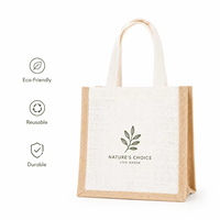Sac fourre-tout en jute écologique avec motif de dessin animé, poignée en ruban, logo personnalisé, durable, réutilisable, vente en gros OEM, promotionnel, en vrac