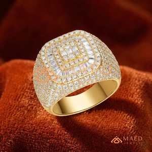 14K Gold Plated Moissanite <b>Ring</b> for Men Hip Hop <b>Iced</b> Out Baguette Halo Luxury Statement Jewelry <b>Ring</b> Design - Product Image 2