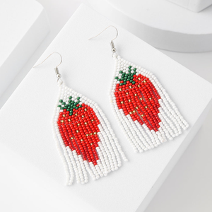 Boucles d'oreilles pendantes en verre perlé tressé style été, motif fruits fraise et ananas, pour femmes et filles - Product Image 1