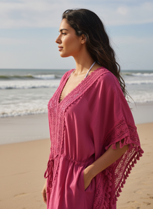 Caftan minimaliste léger et doux en tissu cambric des années 60, robe d'été d'inspiration rétro, coupe décontractée, tenue quotidienne confortable et décontractée - Product Image 4