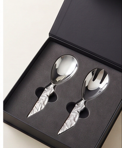 Ensemble de couverts élégants en métal pour salade avec poignées à motif de feuilles, finition miroir haute brillance, lavable au lave-vaisselle, pour usage domestique - Product Image 6