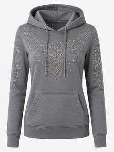 Sudadera con Capucha para Mujer con Cristales Brillantes, Sudadera con Capucha de Primera Calidad, Sudadera Cómoda con Puños Acanalados y Bolsillo Delantero - Product Image 1