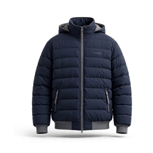 Men's Royal Blue Hooded Puffer <b>Jacket</b> <b>Thick</b> Polyester Waterproof Zipper Closure Warm Autumn Winter <b>Jacket</b> - Product Image 1