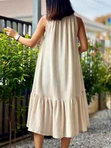 Bohemian Solid Cotton Muslin Maxi <b>Dress</b> Casual Flowy Sleeveless Casual Summer Vacation Sundress - Product Image 2