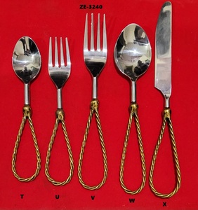 Ensemble de couverts vintage en métal ZE-3241 avec design de poignée en forme de feuille, polissage miroir de haute qualité, compatible lave-vaisselle, pour les occasions de mariage - Product Image 2