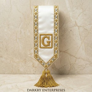 Fajas de terciopelo azul real bordadas a mano con hilo de bullion de los Caballeros Templarios, insignias masónicas, fajas de collar fraternales personalizadas con flecos - Product Image 2