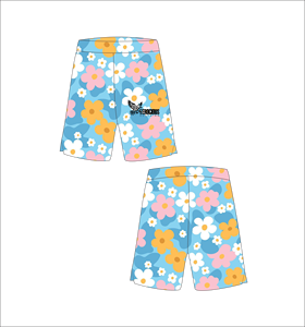 Custom Light Blue Basketball <b>Shorts</b> with <b>Pink</b> White and Yellow Floral Pattern Lightweight Breathable Mesh Athletic Training Gear - Product Image 1