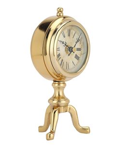 Traditional Brass <b>Desk</b> <b>Clock</b> Circular Design Golden Finish Three Leg Stand Silent Non Ticking Electronic Movement Needle Display - Product Image 3
