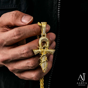 Rose Gold Plated Sterling <b>Silver</b> Ankh <b>Cross</b> Pendant <b>Necklace</b> Moissanite Charm Hip Hop Unisex Party Gift Jewelry - Product Image 4